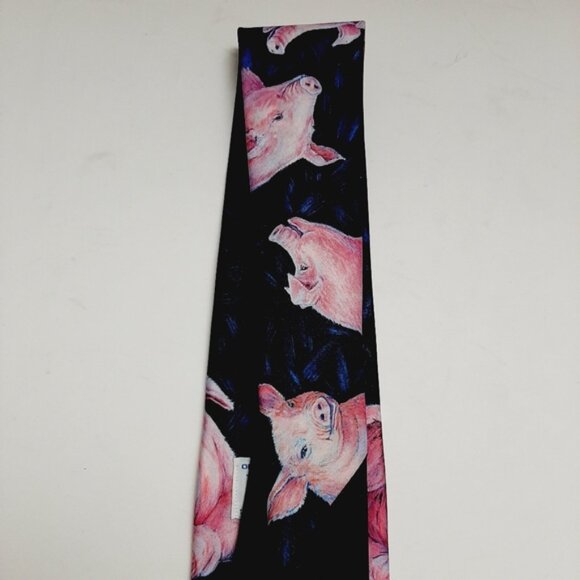 RALPH MARLIN Pig Novelty Design Pattern 1989 Retro Men's Necktie Neck Tie - Picture 6 of 11